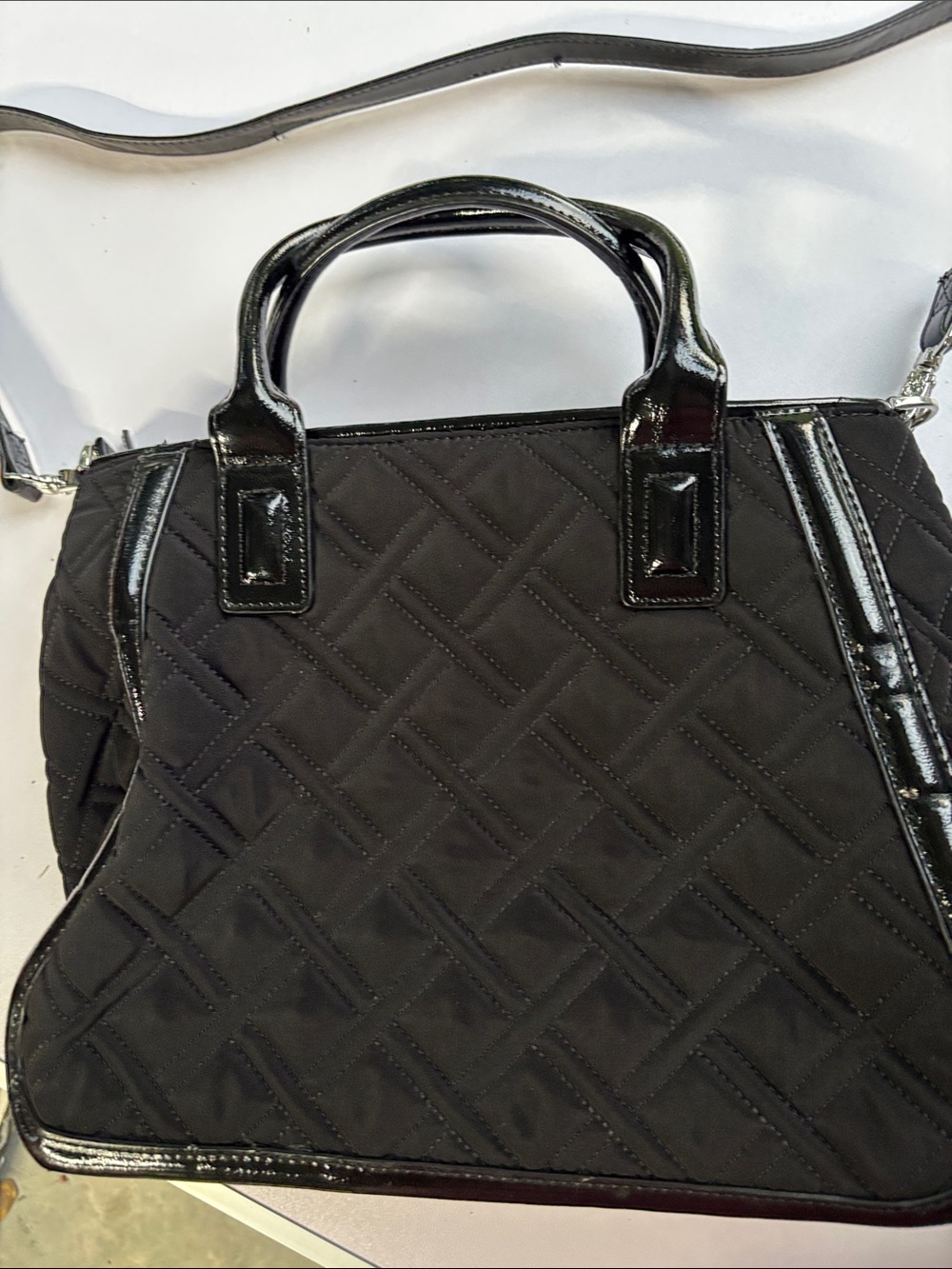 Vera Bradley Black Quilted Satchel with Patent Trim - Picture 3 of 11